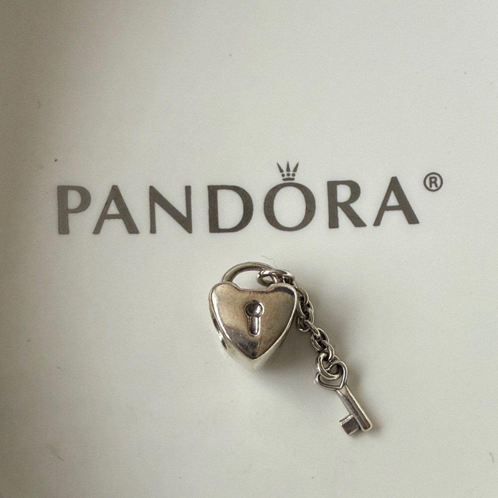 Pandora Silver Heart Charm with Key Accent